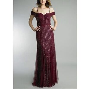 Women’s Formal Dress Size 8 BASIX BLACK LABEL Burgundy Red Cold Shoulder Sequins